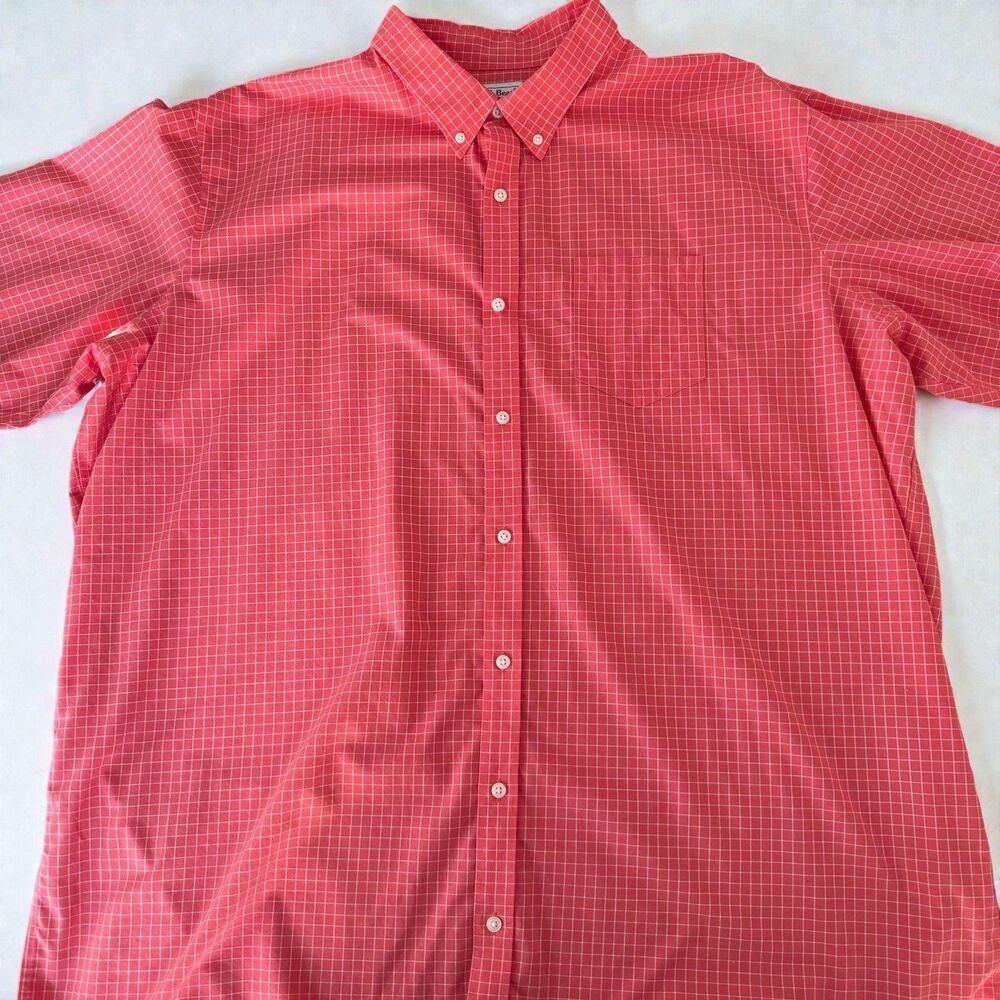 LL Bean Button Down Shirt Mens XXXL Plaid Traditional Fit Red Short Sleeve NWOT
